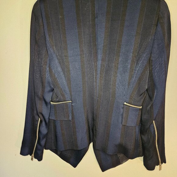 ZARA Navy Striped Wrap Waterfall Draped Blazer Jacked Coat with Zippers (Size S) - Picture 5 of 7